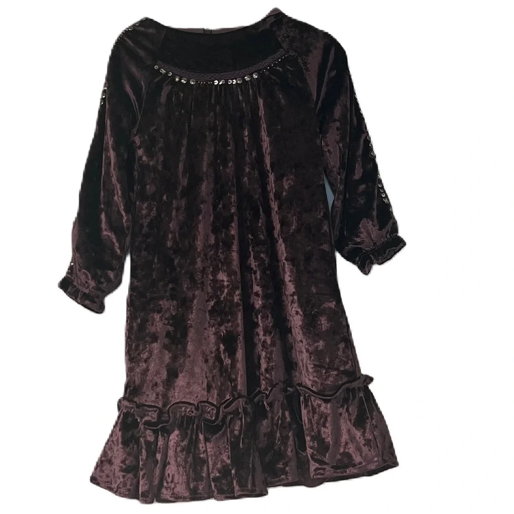 Fraze Purple Velvet & Sequin Party Dress for Girls - Size 4